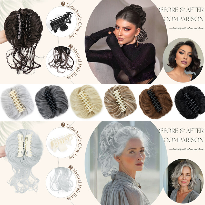 Natural Clip on in Messy Bun Hair Piece Extension Hair Claw Clip Wedding Updo US