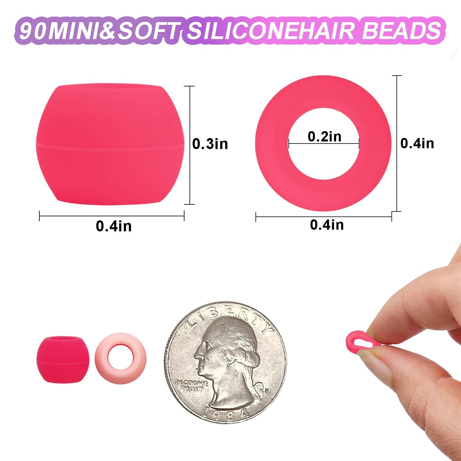 90 Pcs Silicone Hair Beads for Women Girls Braids, Soft Colorful Pony Beads B…
