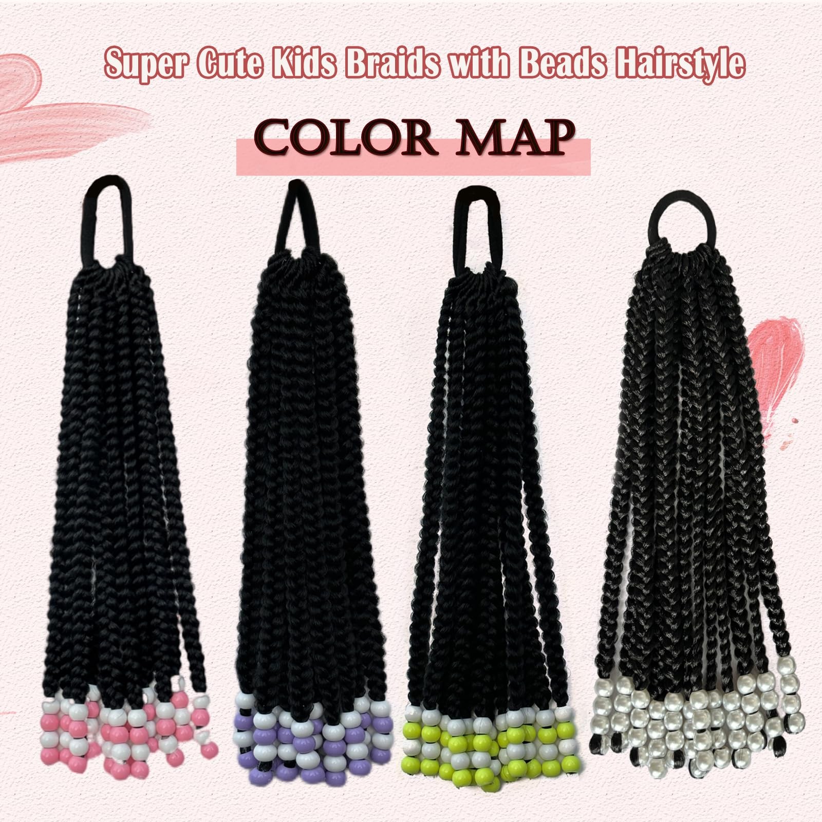 WSTAR 2 Pieces Kids Ponytail With Beads Box Braided Ponytails Hair Extensions…