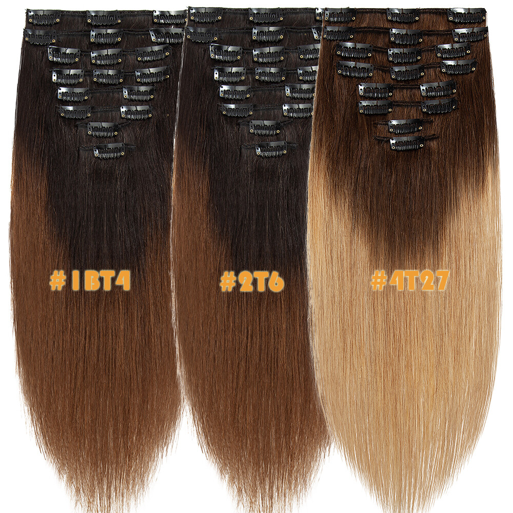 SALE 100% Real Remy Hair Clip In Human Hair Extensions 8PCS Full Head Ombre Long