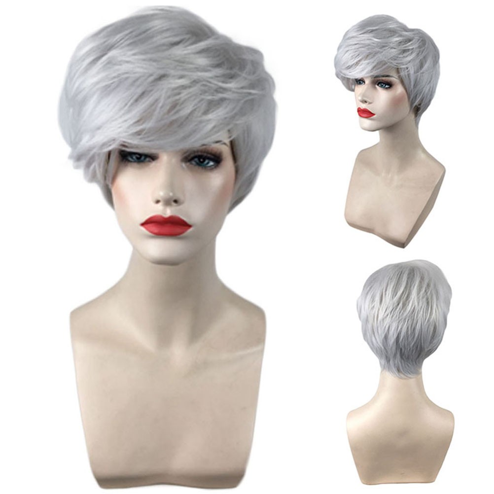 Short Curly Wig Silver Grey with Wig Cover for Women Stylish
