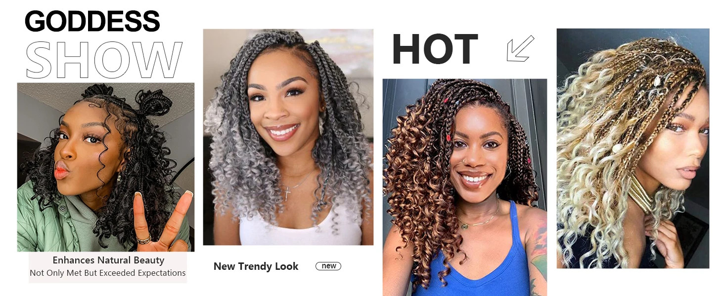 Synthetic Boho Goddess Box Braids Crochet Hair With Curl Ends Hair Extensions