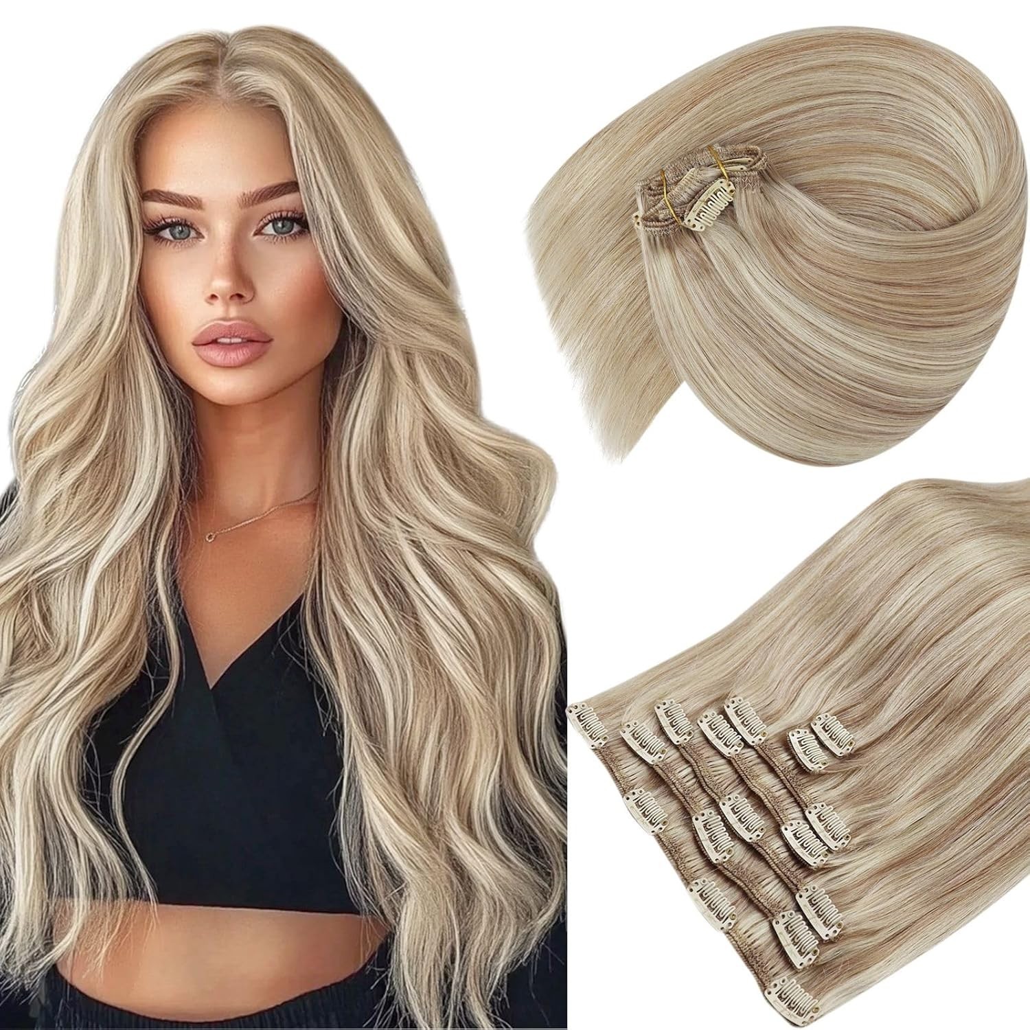 Sunny Hair CLIP-IN 14″ Golden Blonde Highlights Human Hair Extensions CP P18-613