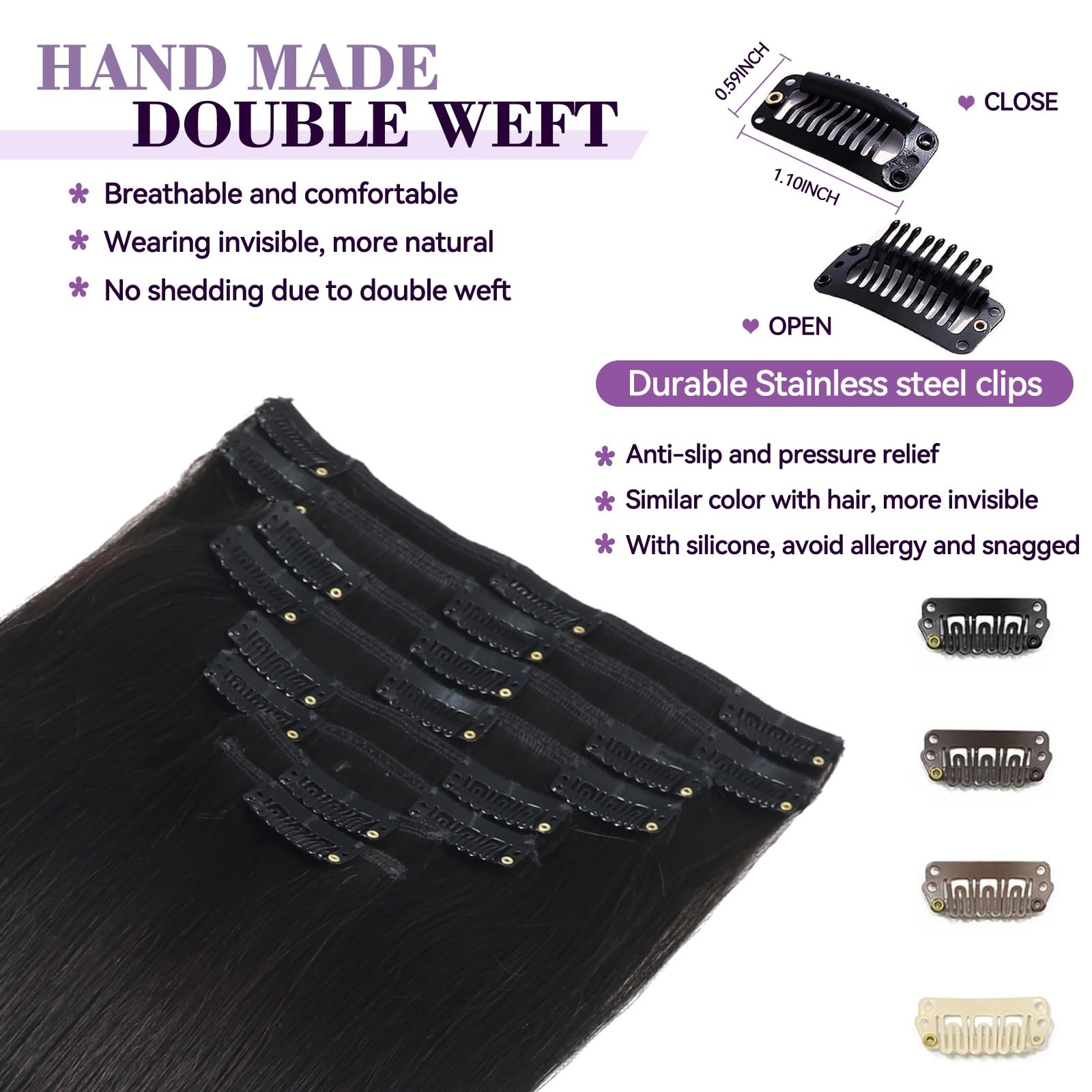 Setible Clip In Hair Extensions Real Human Hair 24 Inch 120G/4.2Oz Straight