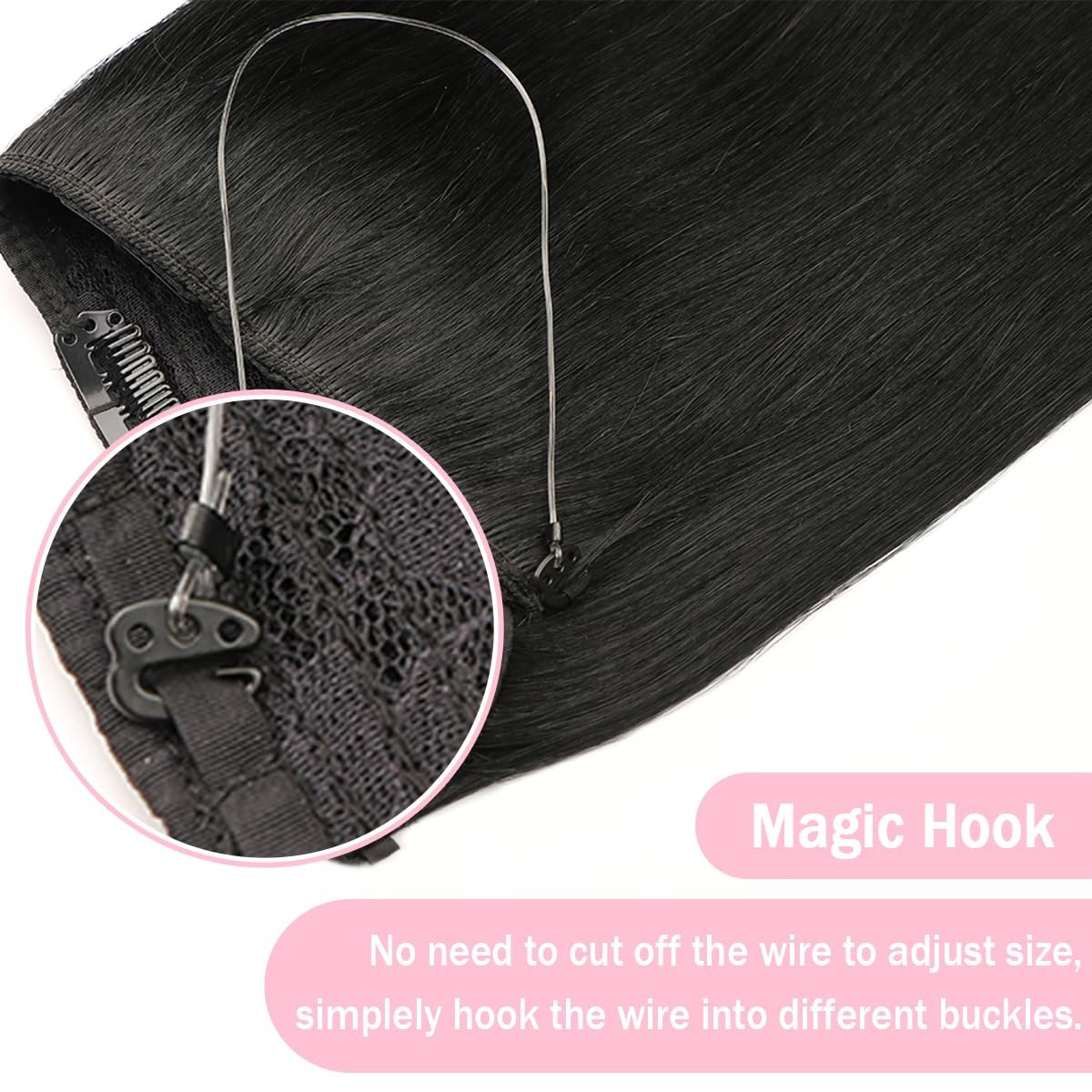 Surnel Hoal Human Hair Extensions Jet Black Invisible Fish Line Hair Extensions