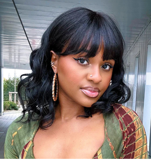 Wigs with Bangs Short Wavy Wig Women Girls Curly Bob Wigs