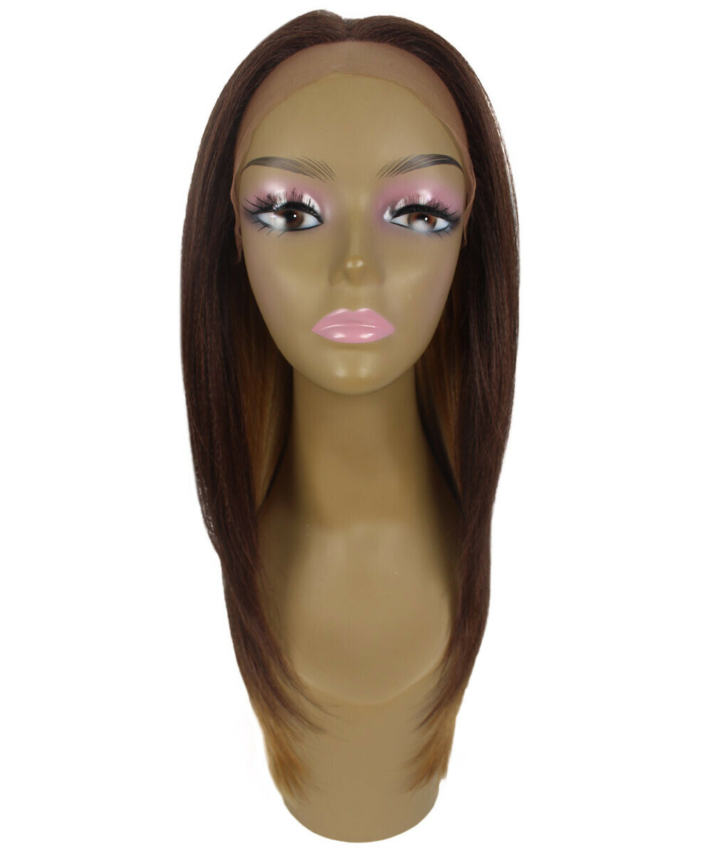 LUXLUXE Kiya Straight 22″ 4X4 Hand Tied Lace Front Wig, Medium Brown over Blonde