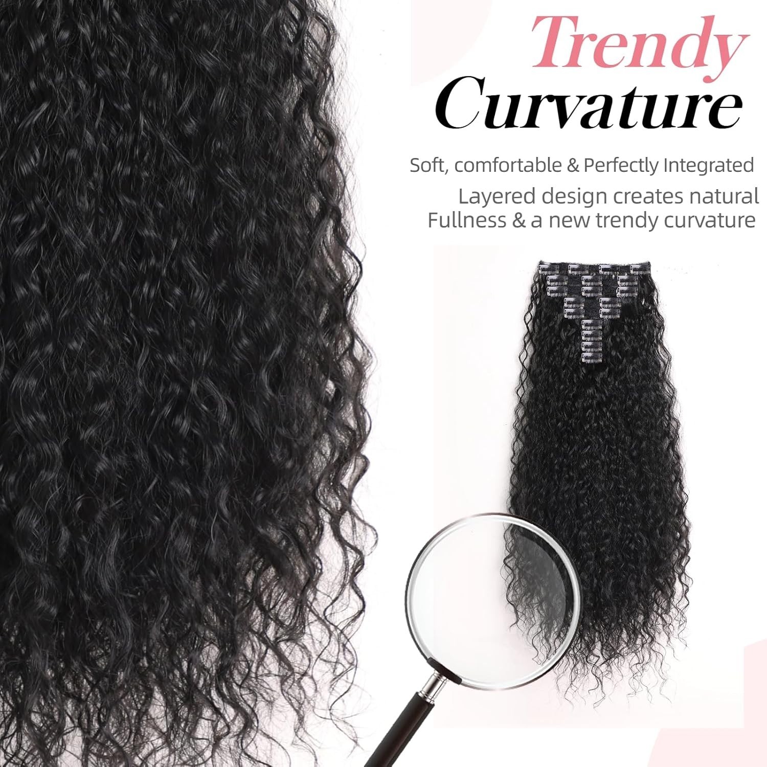 Snap-Clip on Wavy Hair Extensions 24″ Lace Weft 9 Pieces Soft and Natural New