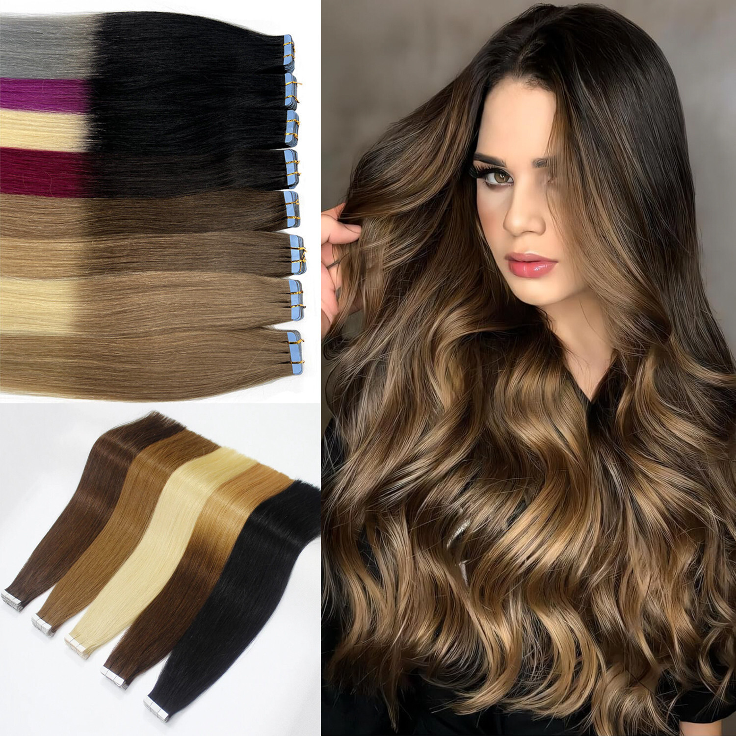 Tape in Hair Extensions Real Human Hair Double Stitched Invisible Skin Weft Hair