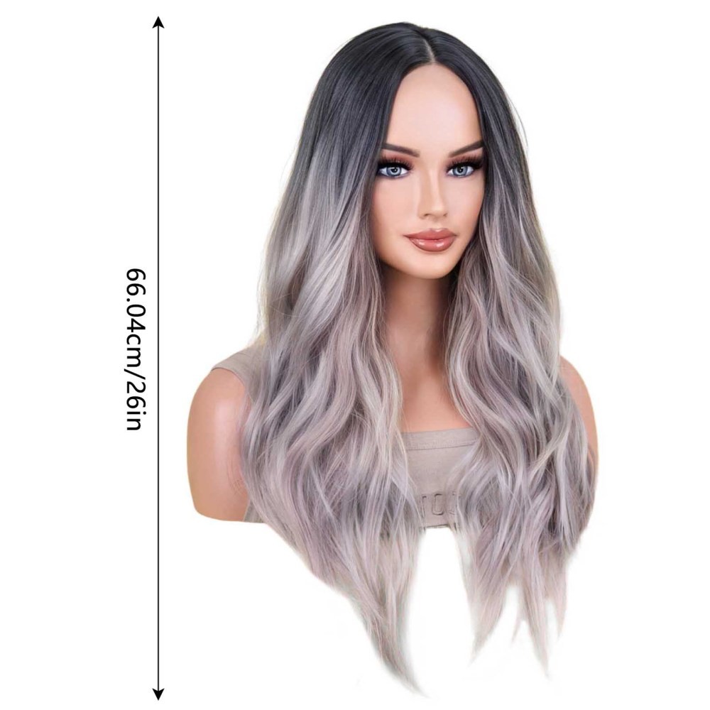 Women Wavy Hair Wigs Full Head Wigs Black Grey Gradient Curly Hair Wave Wigs