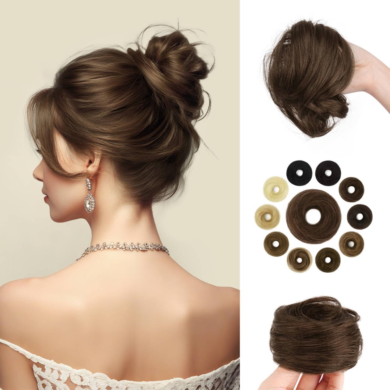 SOFEIYAN Human Hair Bun 100% Real 16g Messy 1PCS, Medium Brown