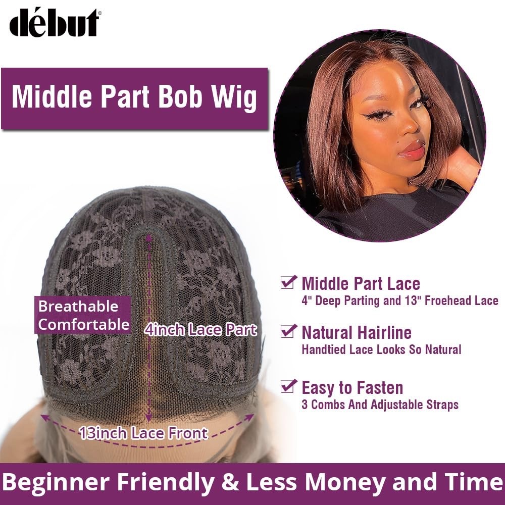 Chocolate Brown Straight Bob Wig Human Hair T Part Lace Front Short Bob Wig Wome