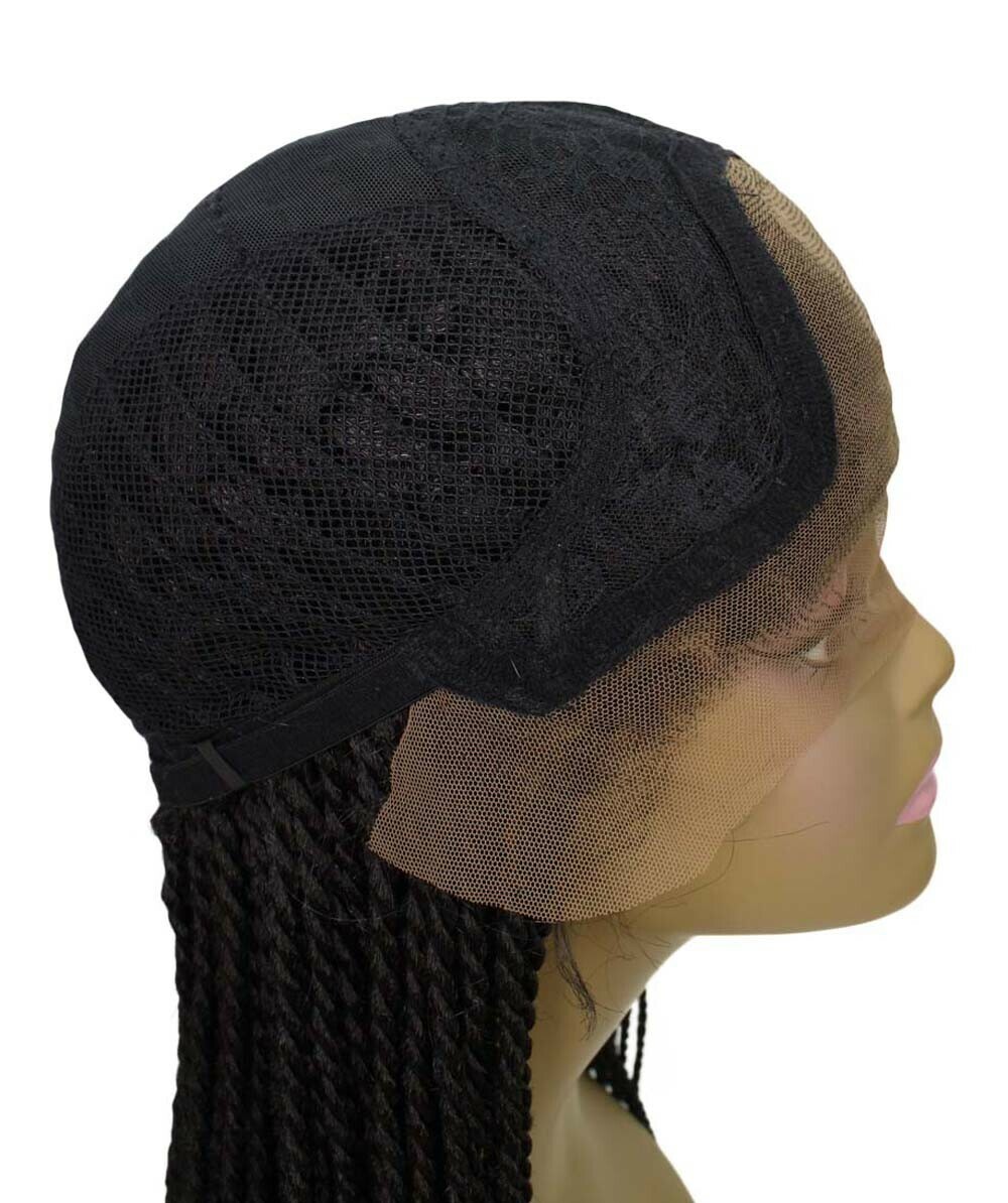 LUXLUXE Nikkita Straight 25″ Long 4X4 Hand-Tied Lace Braided Wig, Natural Black