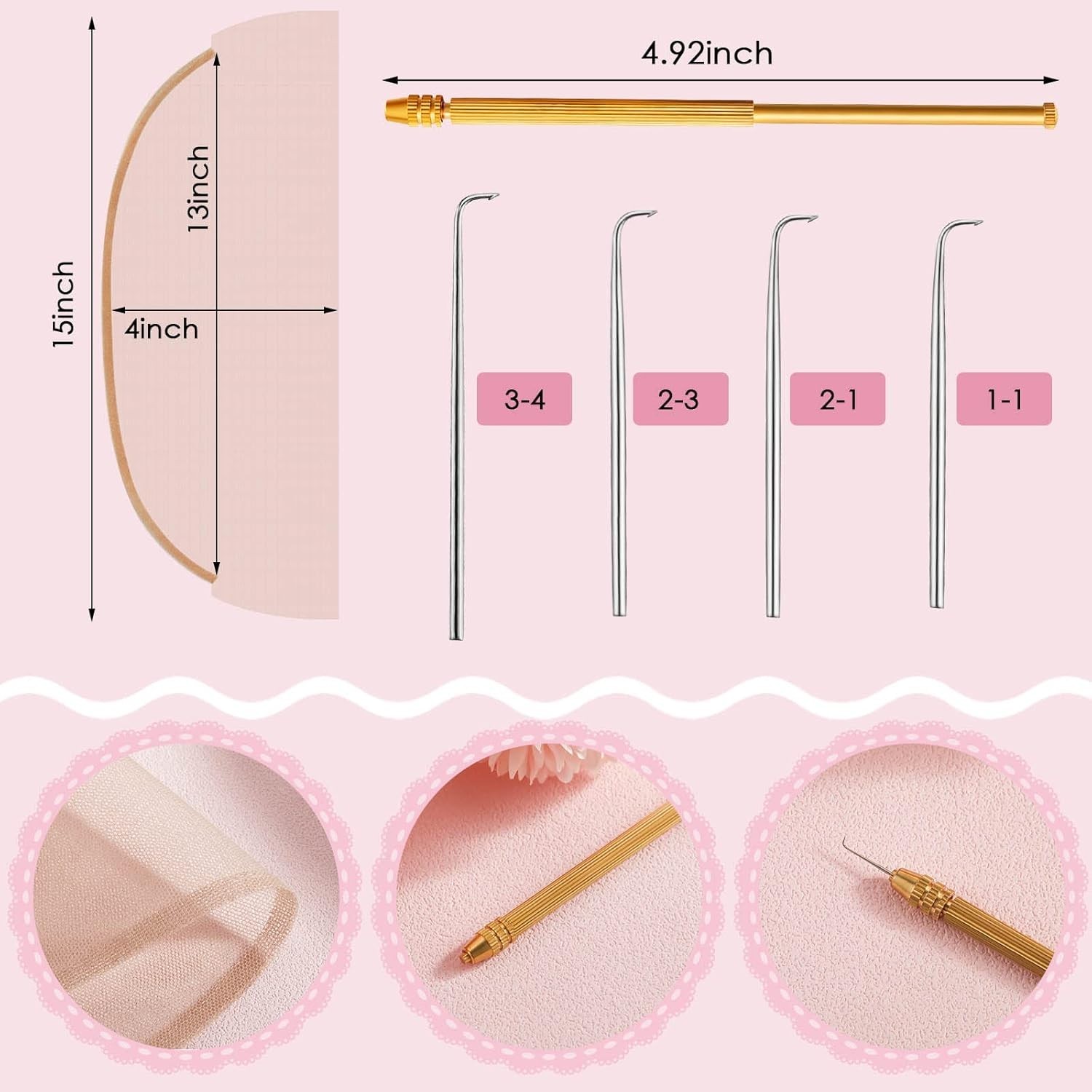 Beginner-Friendly Wig Kit with 6 Swiss Lace Nets and Needles