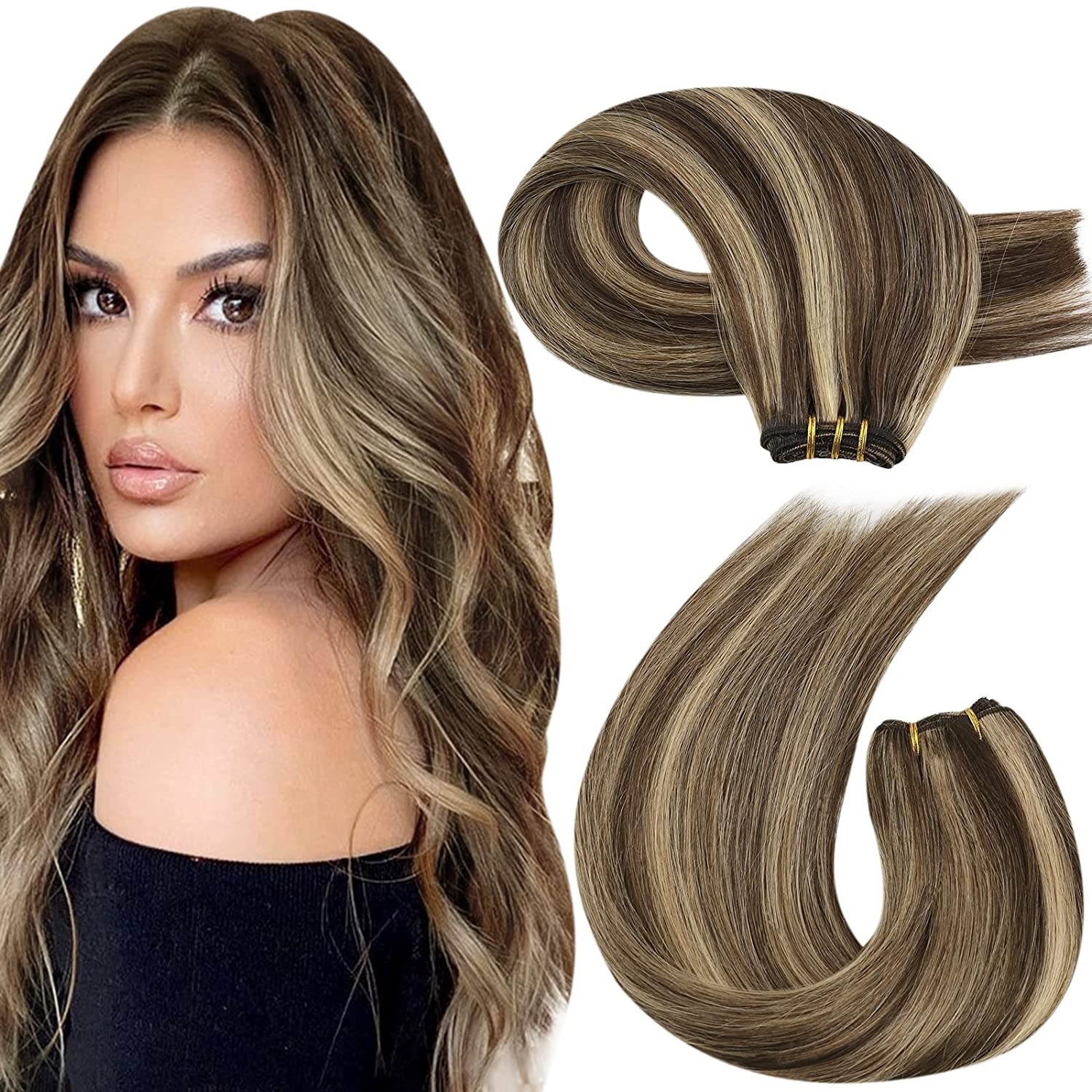 Double Weft Human Hair Extensions Sew in Real Remy Straight Hair Weaves 100gram