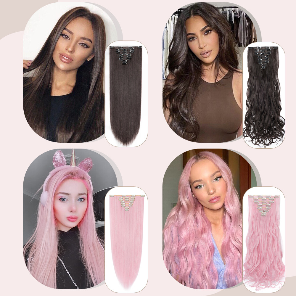 100% as remy human Hair Long Full Head Clip in on Hair Extensions Thick Ombre US