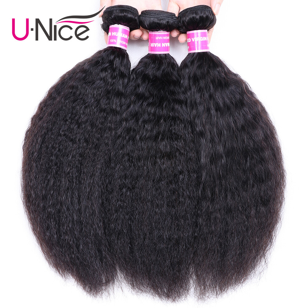 UNice Hair Yaki Kinky Straight hair Brazilian Virgin Human Hair Weave Extensions