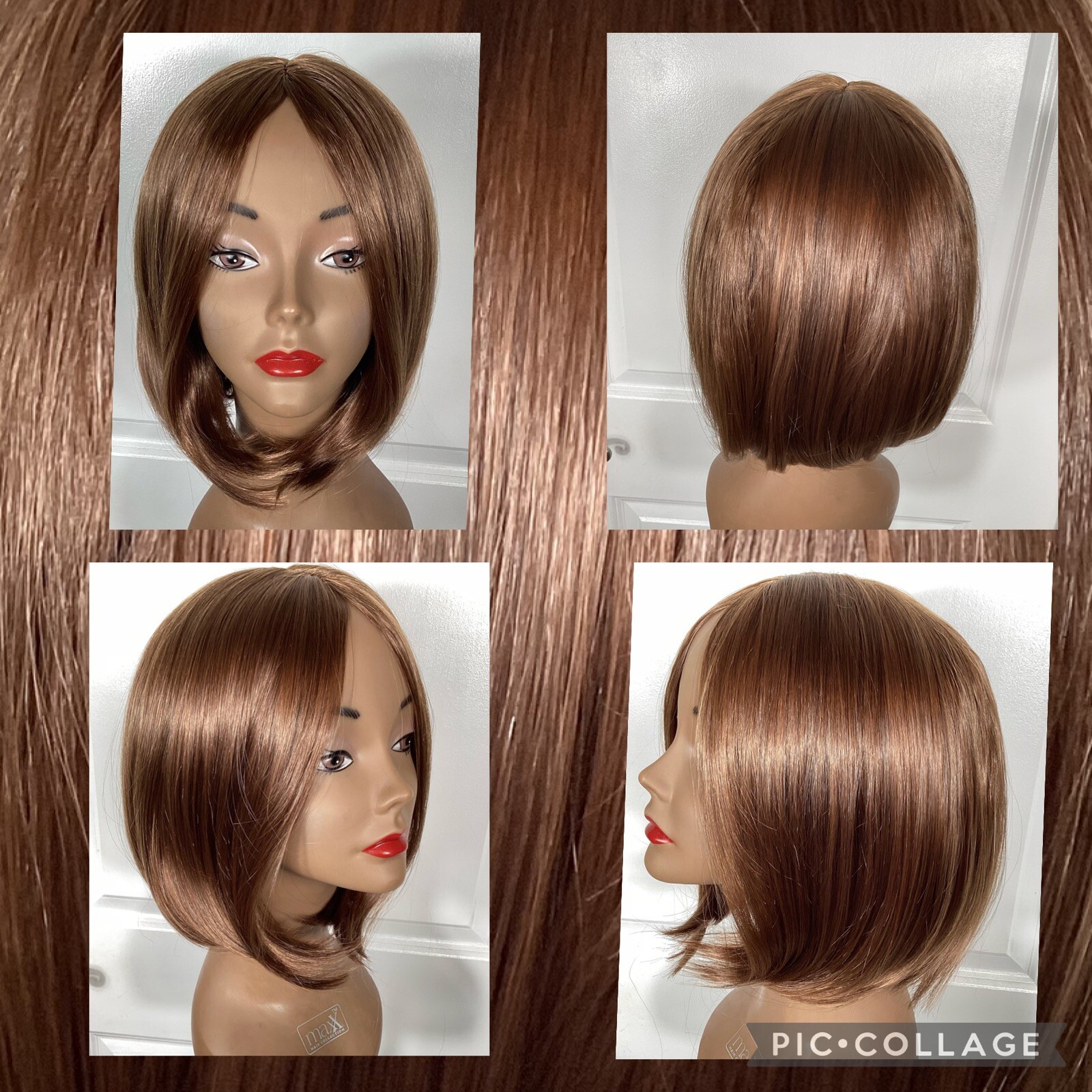 NEW Synthetic Wig Bob Style Light Auburn Center Skin Part Net Cap New C-14