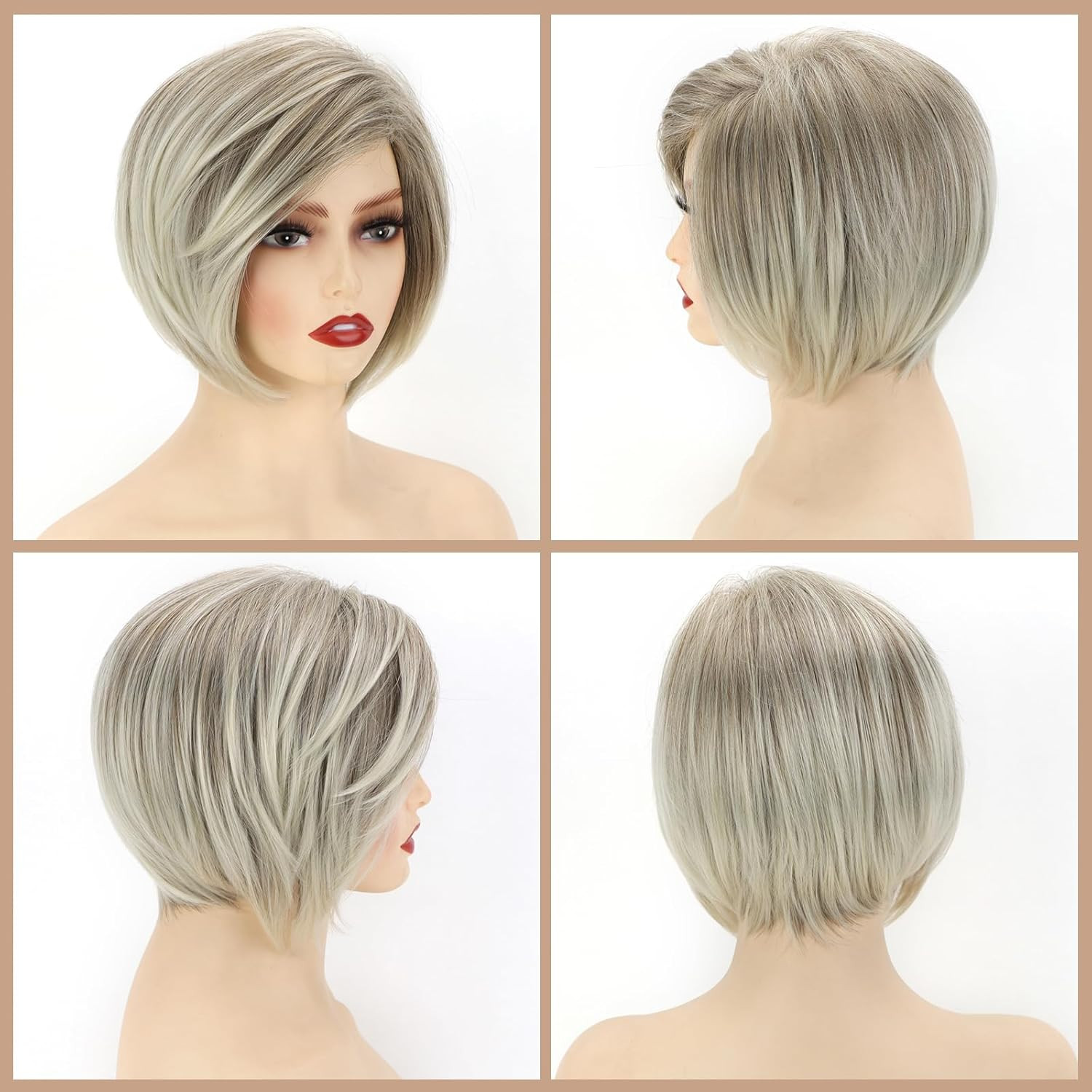 Layered Short Blonde Bob Wigs for White Women Chin Length Ash Blonde Side Part P