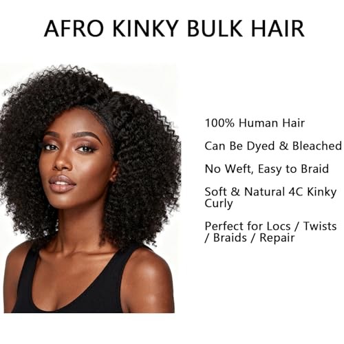 100% Human Hair 4C Afro Kinky Bulk Hair for Braiding | 10 Inch 50g Natural