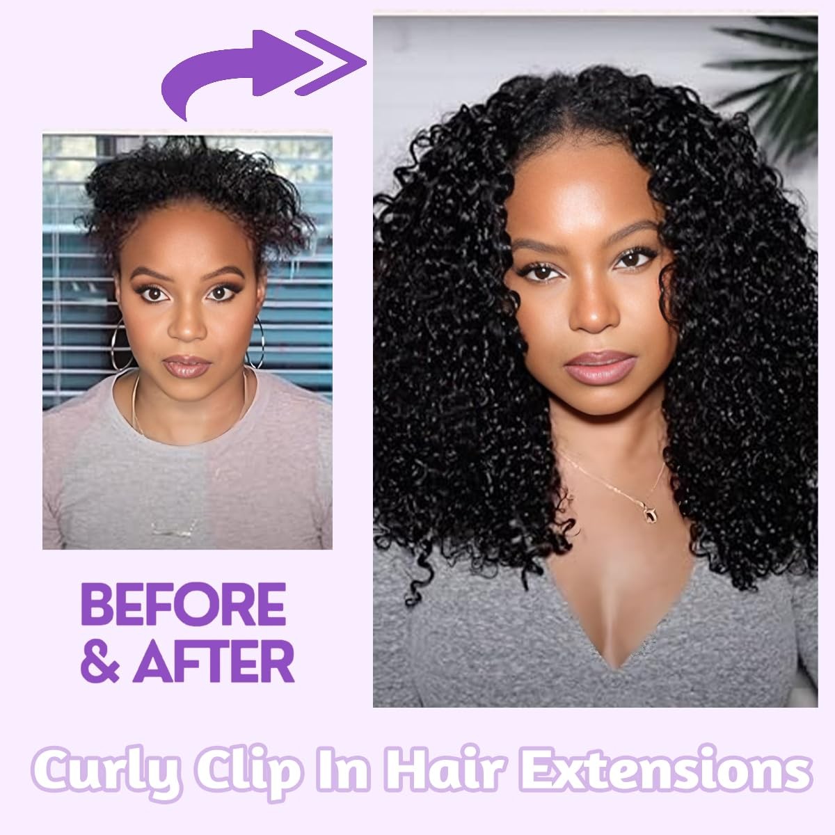 Calneshia 3C 4A Curly Clip In Hair Extensions Real Human Hair 24 Inch 110G 8Pcs