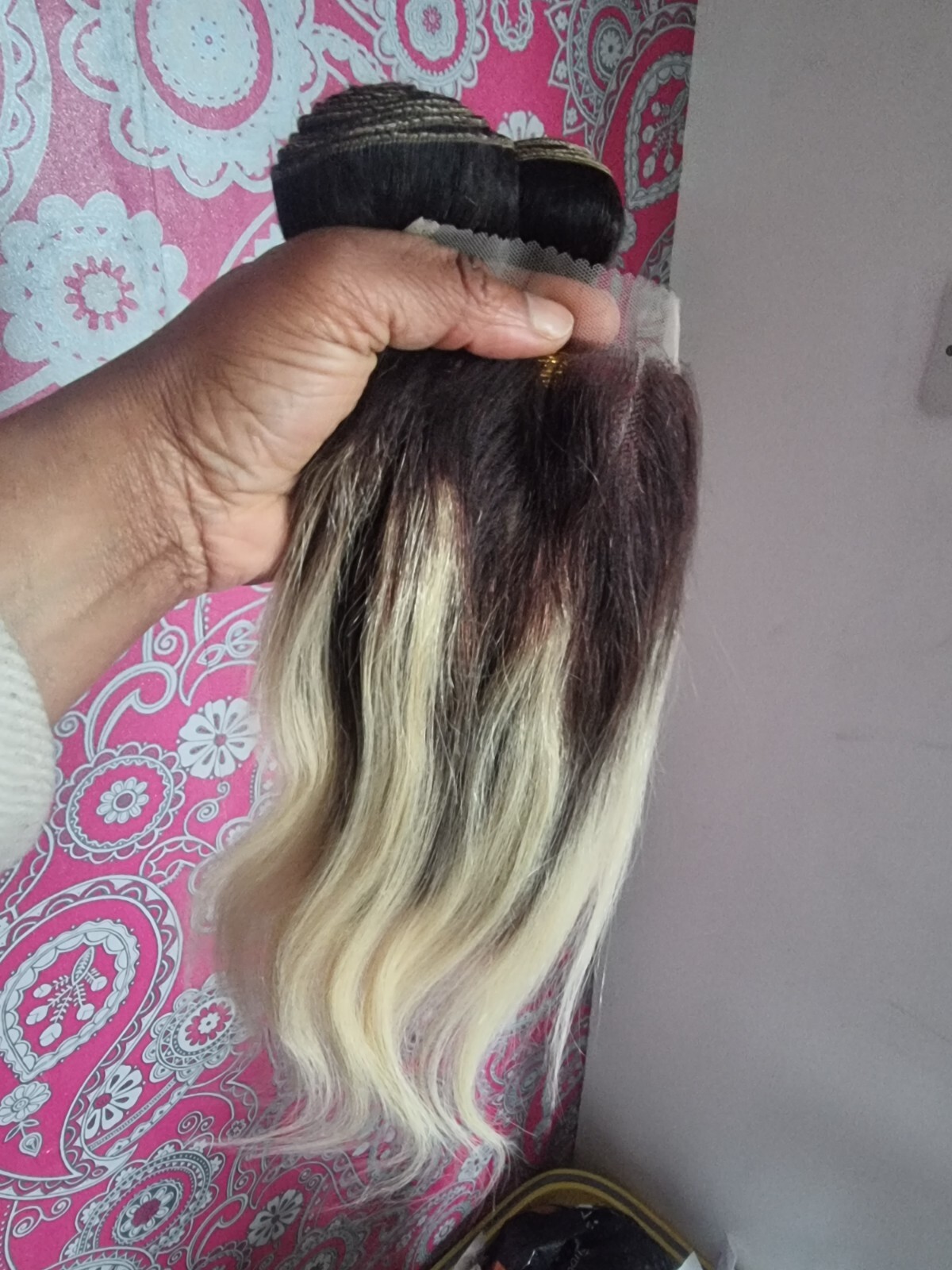 12A BRAZILIAN Virgin HUMAN HAIR STRAIGHT 1B#/613# DARK ROOT 10+10&10INCH CLOSURE