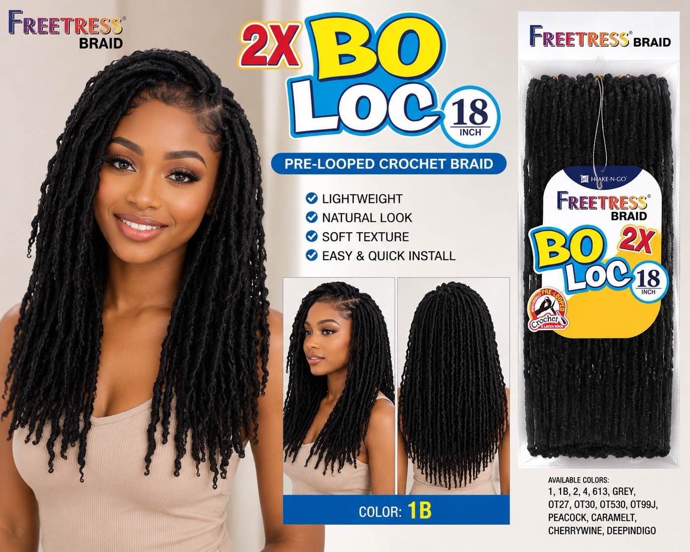 Freetress Bo Loc Pre-Looped Crochet Dreadlocks Synthetic 18″ Hair 1B