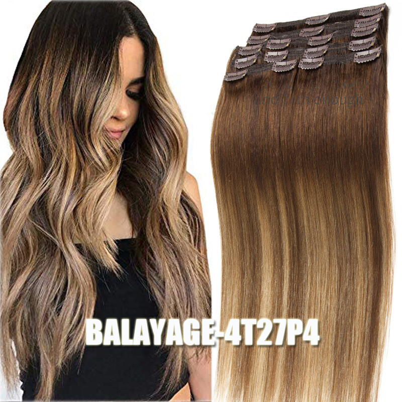Extra Thick Double Wefted Human Hair Exensions Clip In Remy Weave 200G Full Head