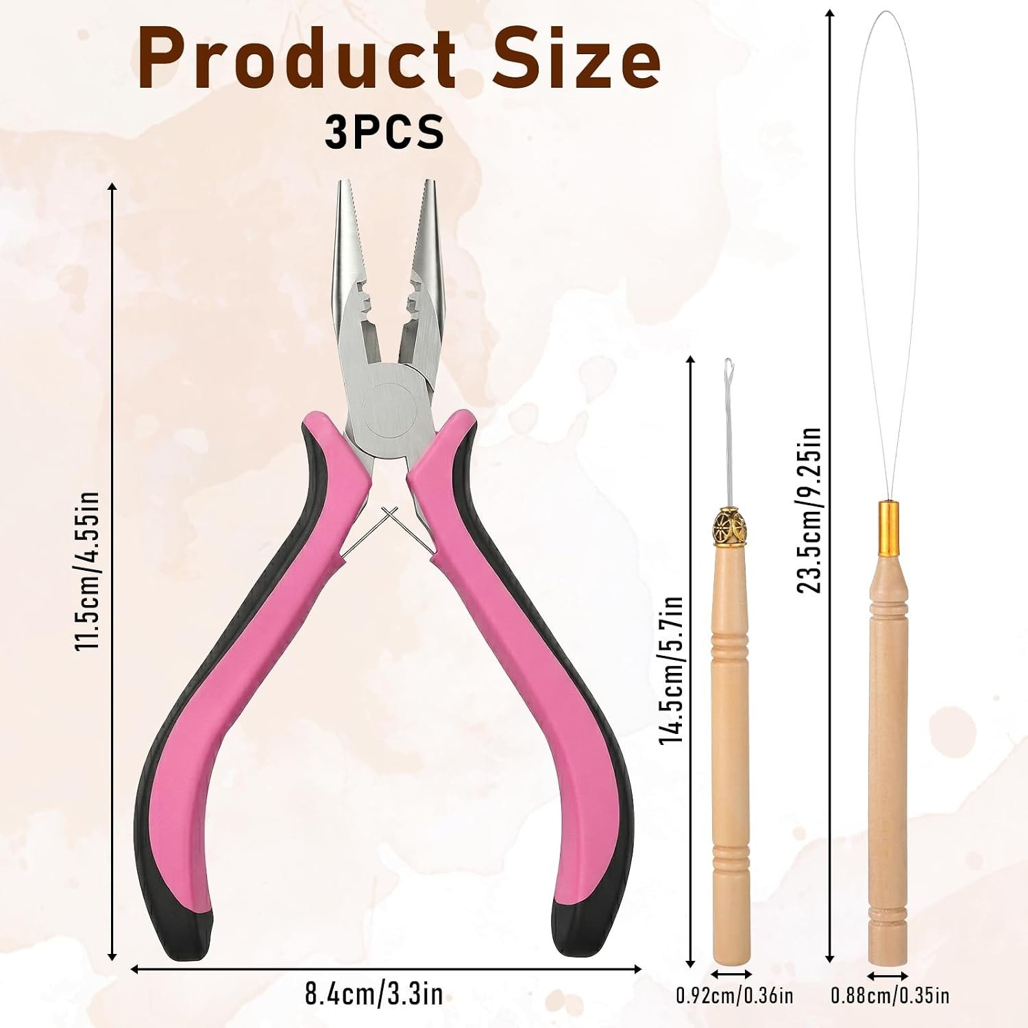 3 PCS Hair Extension Tools Kit, Microlinks Beads Pliers for Beads, Loop Needle