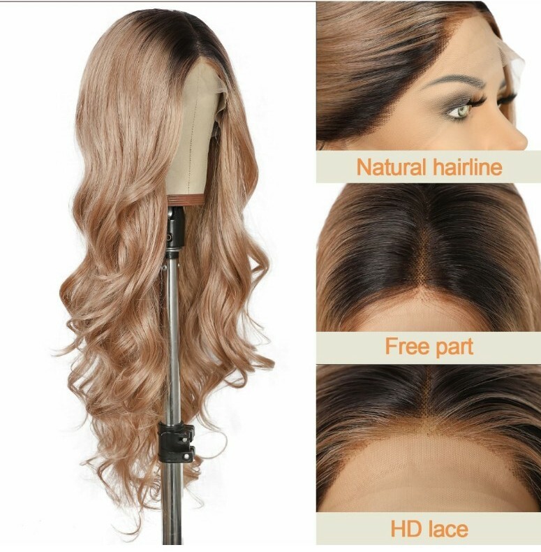 HD Transparent Lace Wig Honey Blonde Ombre Long Layered Human Hair Blended