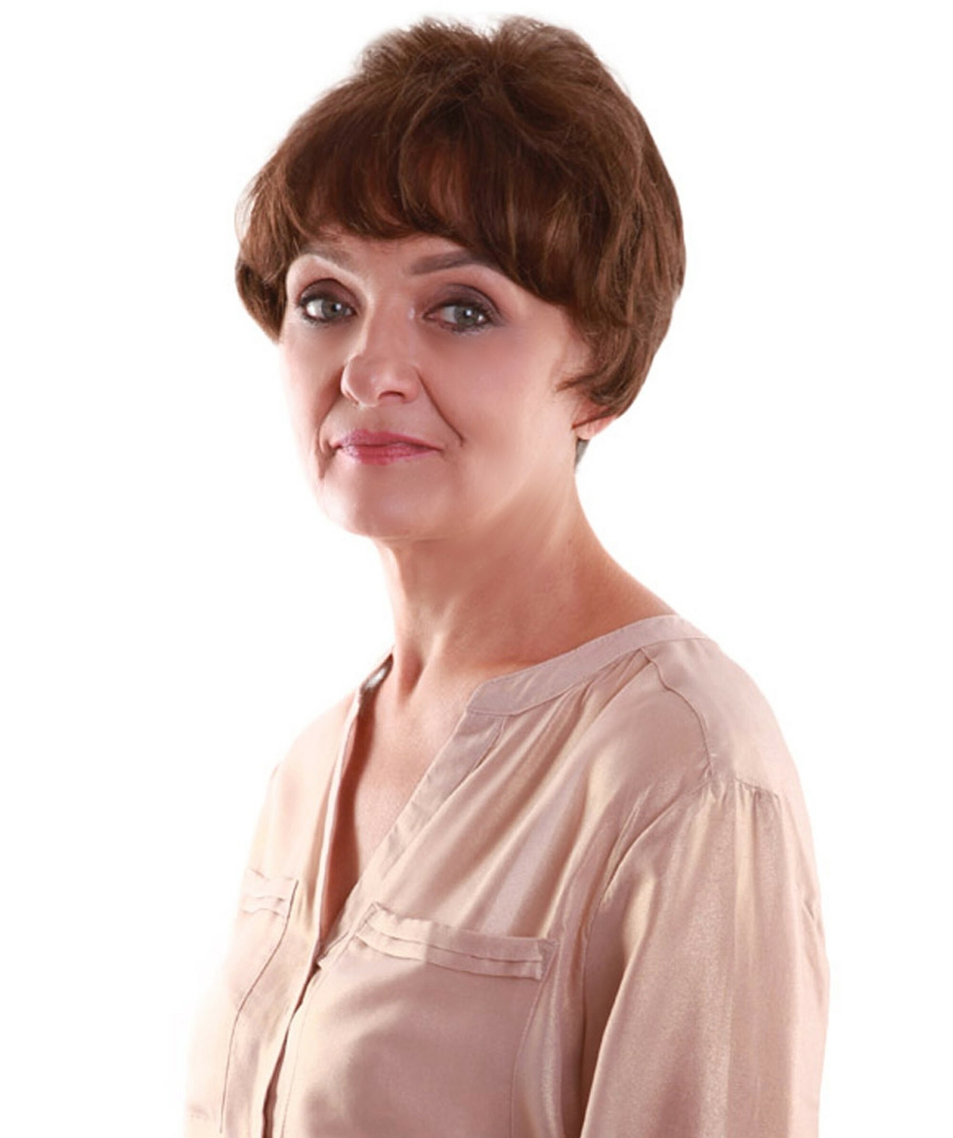 Sophia – Straight Kanekalon Synthetic Fiber Full Wig, 1.5-6 in, Medium Brown