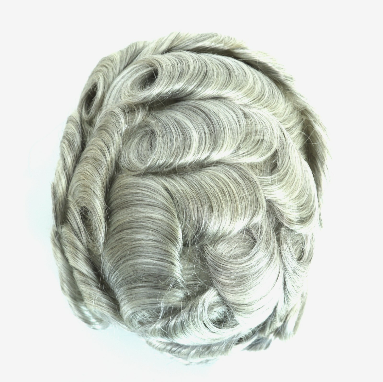 Mens Toupee Human Hair Replacement System Poly Skin V-loop Grey Hairpieces #1B80
