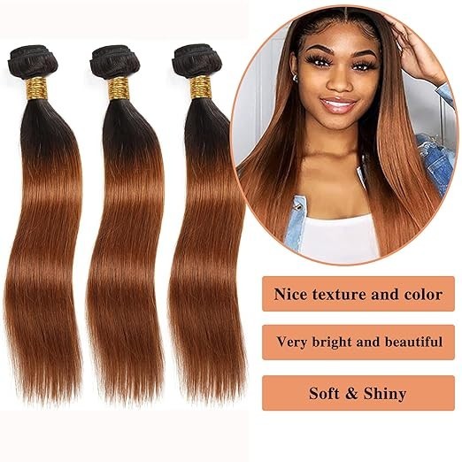 1B/30 Human Hair Bundles Ombre Brown Straight 26 28 30 Inch Virgin Extensions