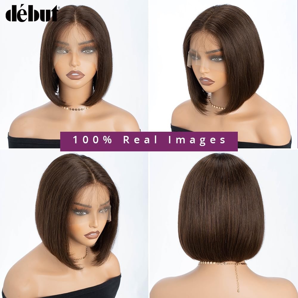 Chocolate Brown Straight Bob Wig Human Hair T Part Lace Front Short Bob Wig Wome