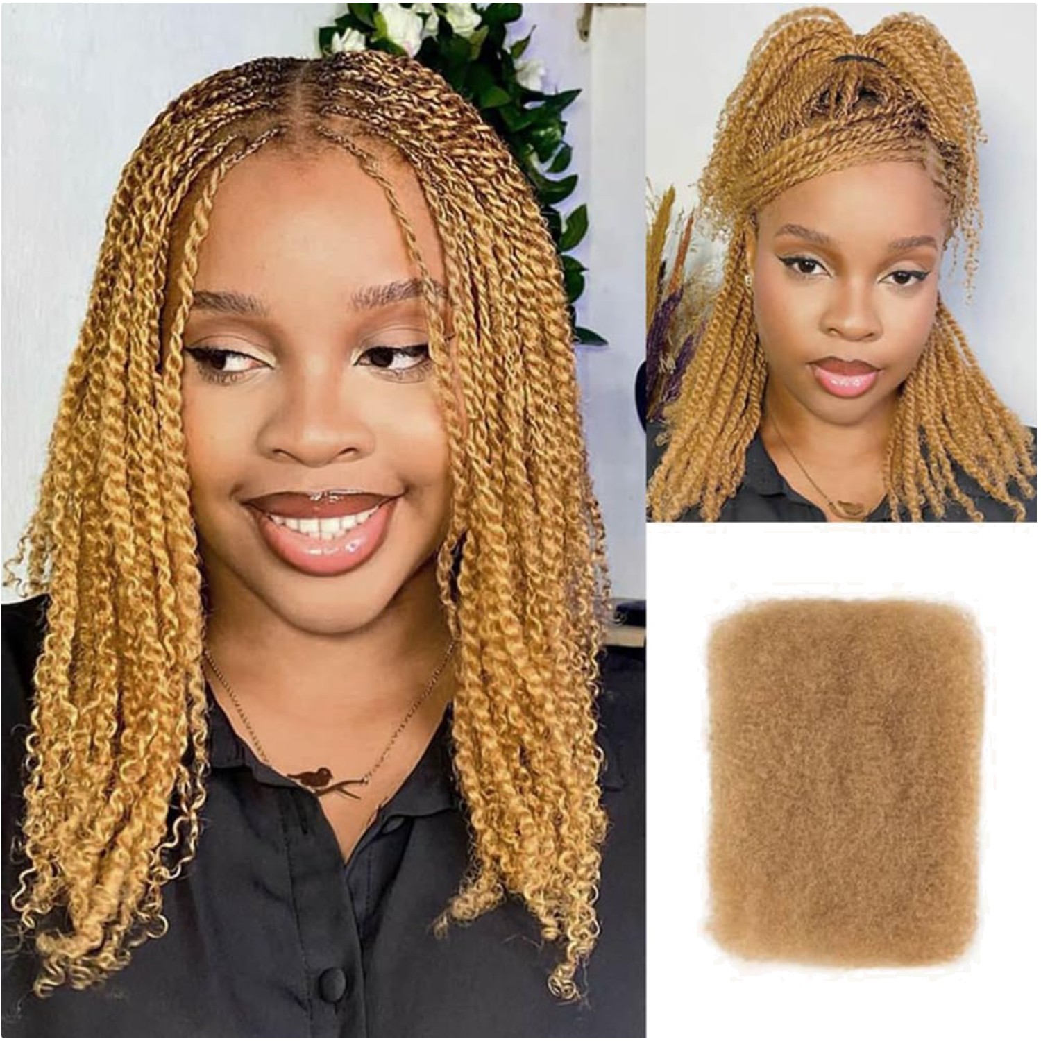 Soft Afro Kinky Human Hair Bulk for Dreadlock Extensions – Honey Blonde Style
