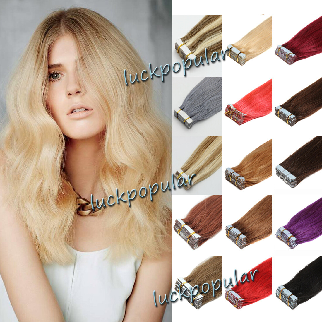 Skin Wefts Tape in Hair Extensions Remy Real Human Hair BalayageHighlight Blonde