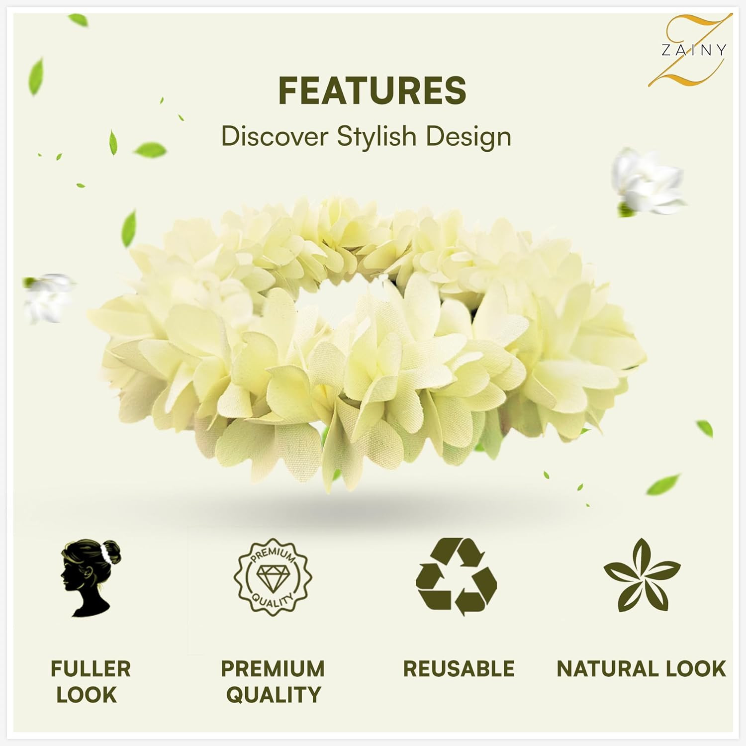 ZAINY 6 Pack Mogra Gajra for Hair Indian Bun, Artificial Fabric Jasmine Flowers