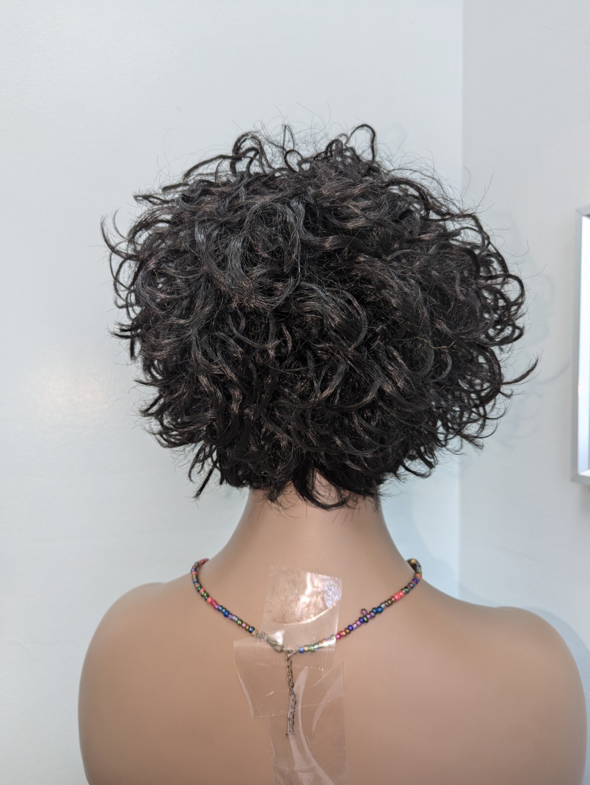 Short Trendy Synthetic Cringle Wavy Color 1B Off Black With Bangs Wig