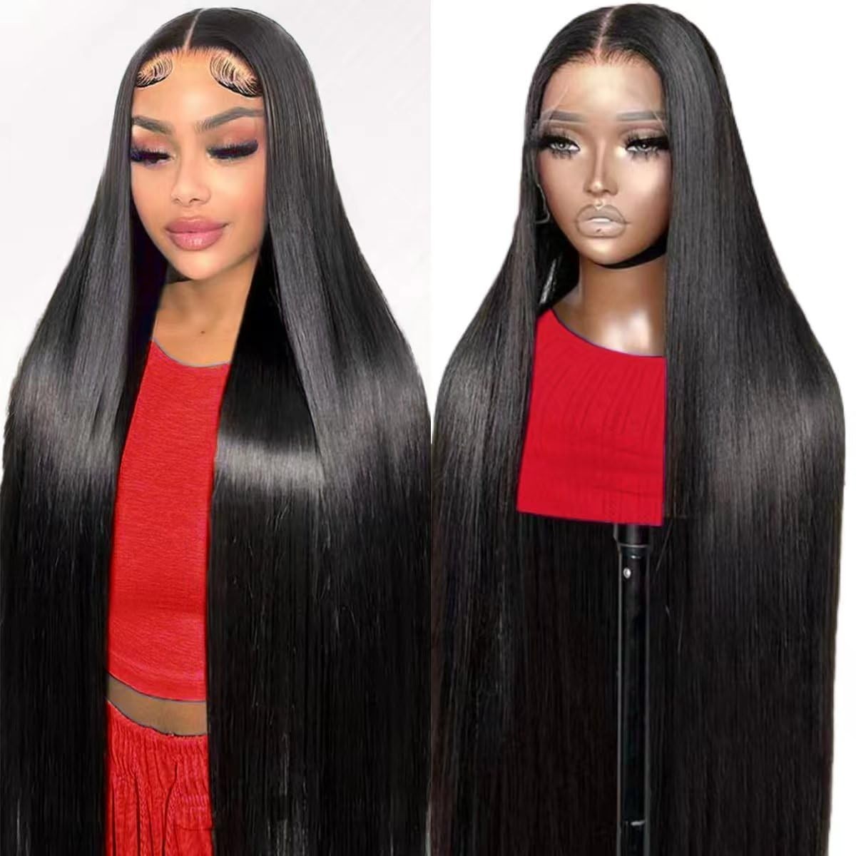 32 Inch Human Hair Lace Front Wig 200 Density Straight Glueless Pre Plucked