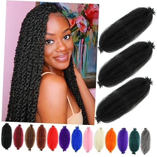 Afro Twist Hair 24 Inch 3 Packs, Springy Afro Twist 24 Inch (Pack of 3) 1B#