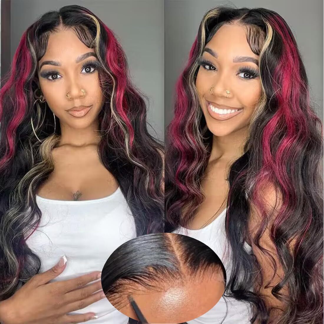 UNice Peruvian Red Black Blonde Body Wave Precut 7×5 Lace Wig Human Hair Wear Go