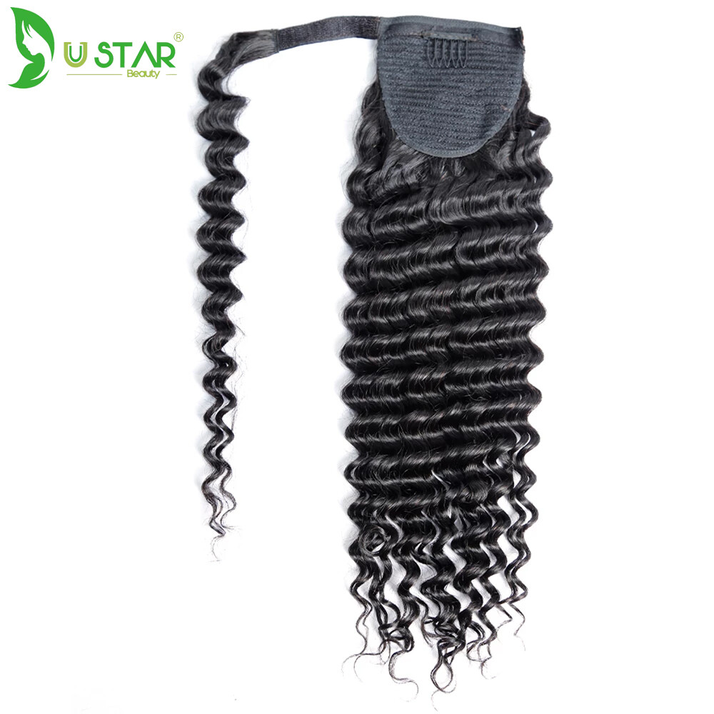 Wrap Around Clip In Ponytail 100 Human Hair Deep Wave Straight