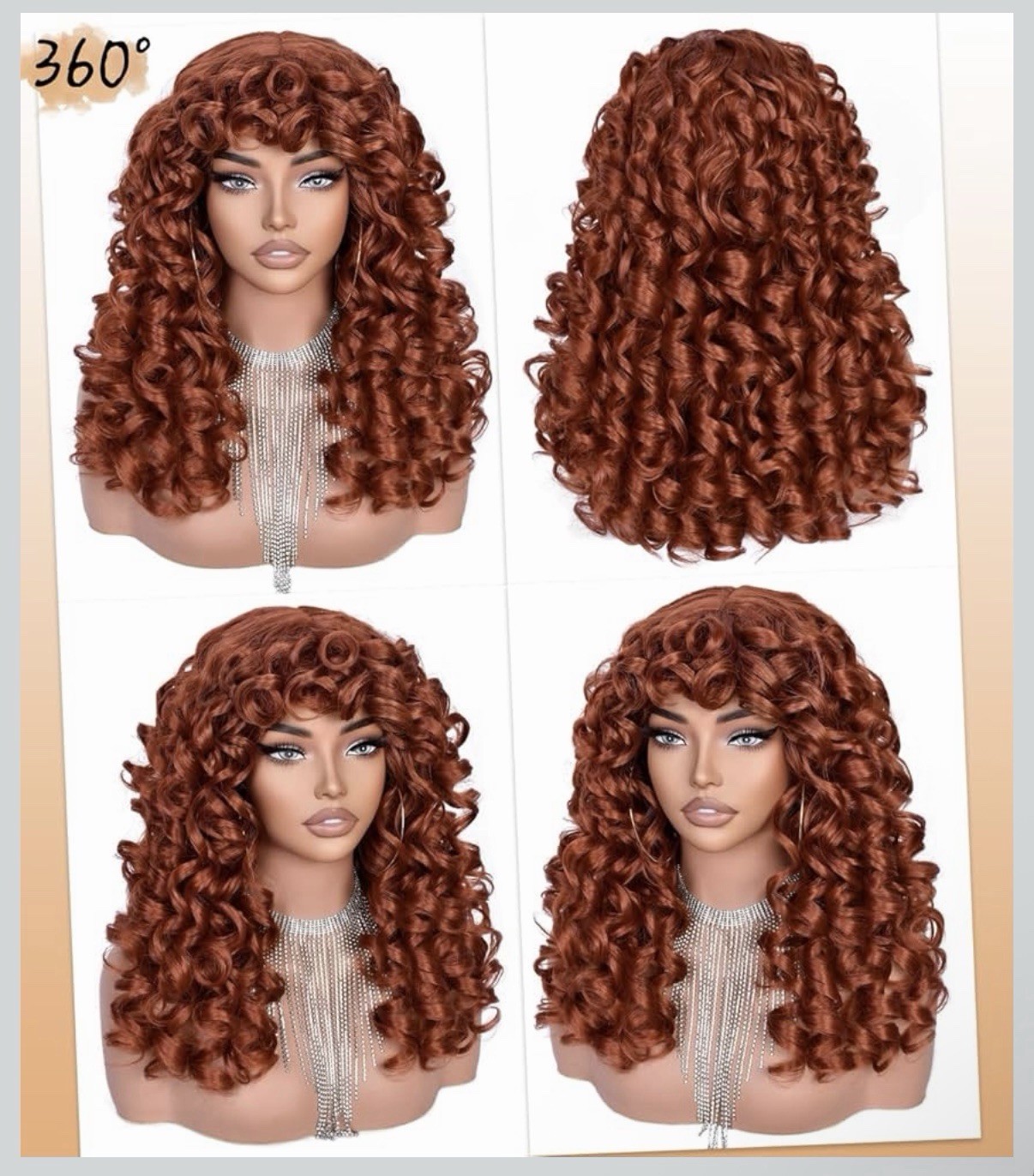 Copper Red Curly Synthetic Wig Medium Classic Cap Comb Attachment