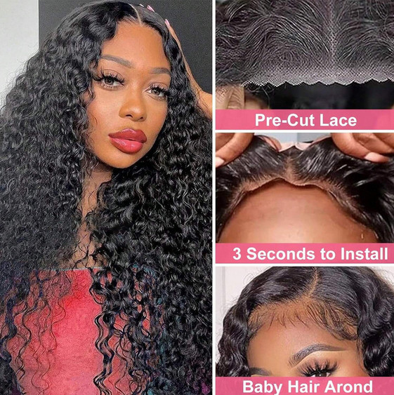 5×5 Deep Wave Transparent Lace Wigs Natural Color Quickly Put OnH uman Hair