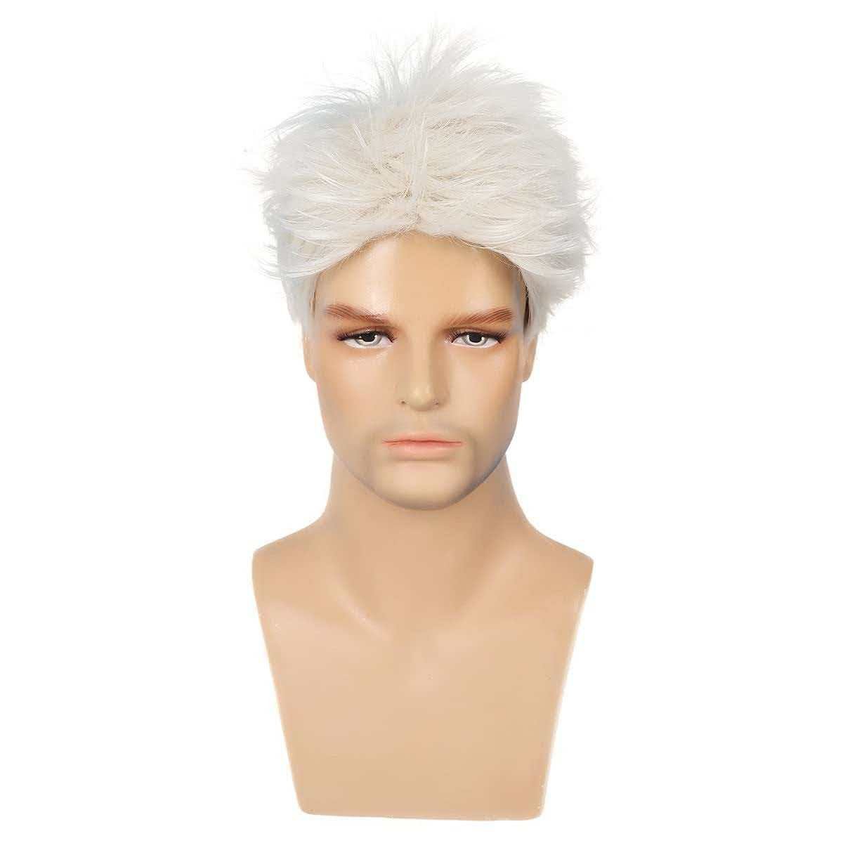 Men’s 6in Short White Wig Full Cosplay Heat Resistant Synthetic Party