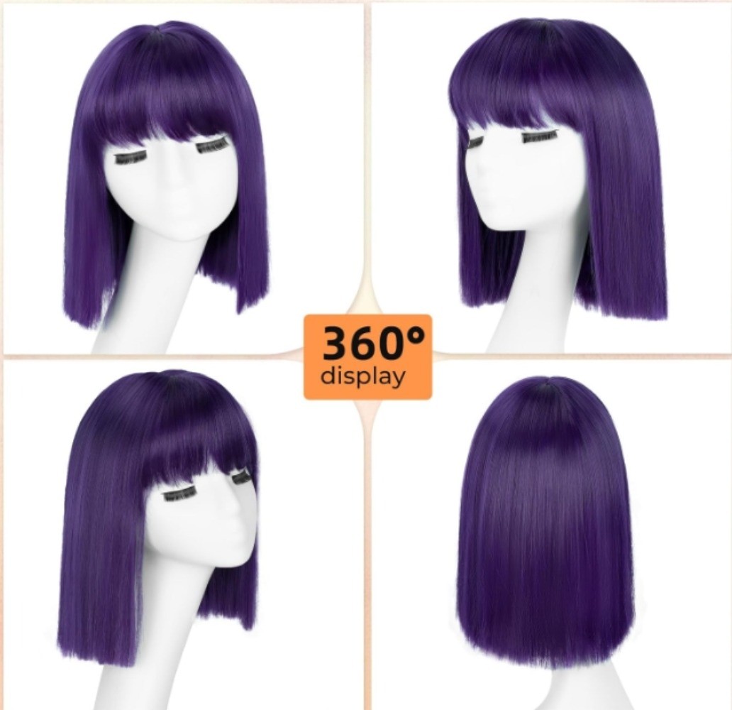 Women Short Straight Bob Wigs Heat Resistant Cosplay Party Halloween Wig 12 Inch