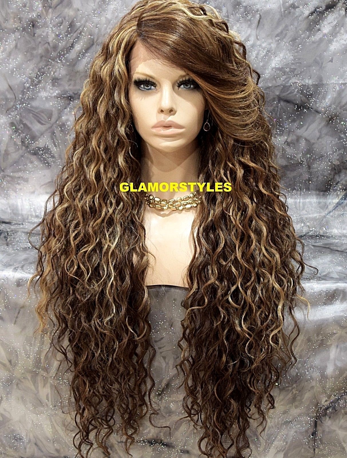 LACE FRONT FULL WIG LONG CURLY LAYERED SIDE PART BROWN BLONDE MIX HEAT OK NWT