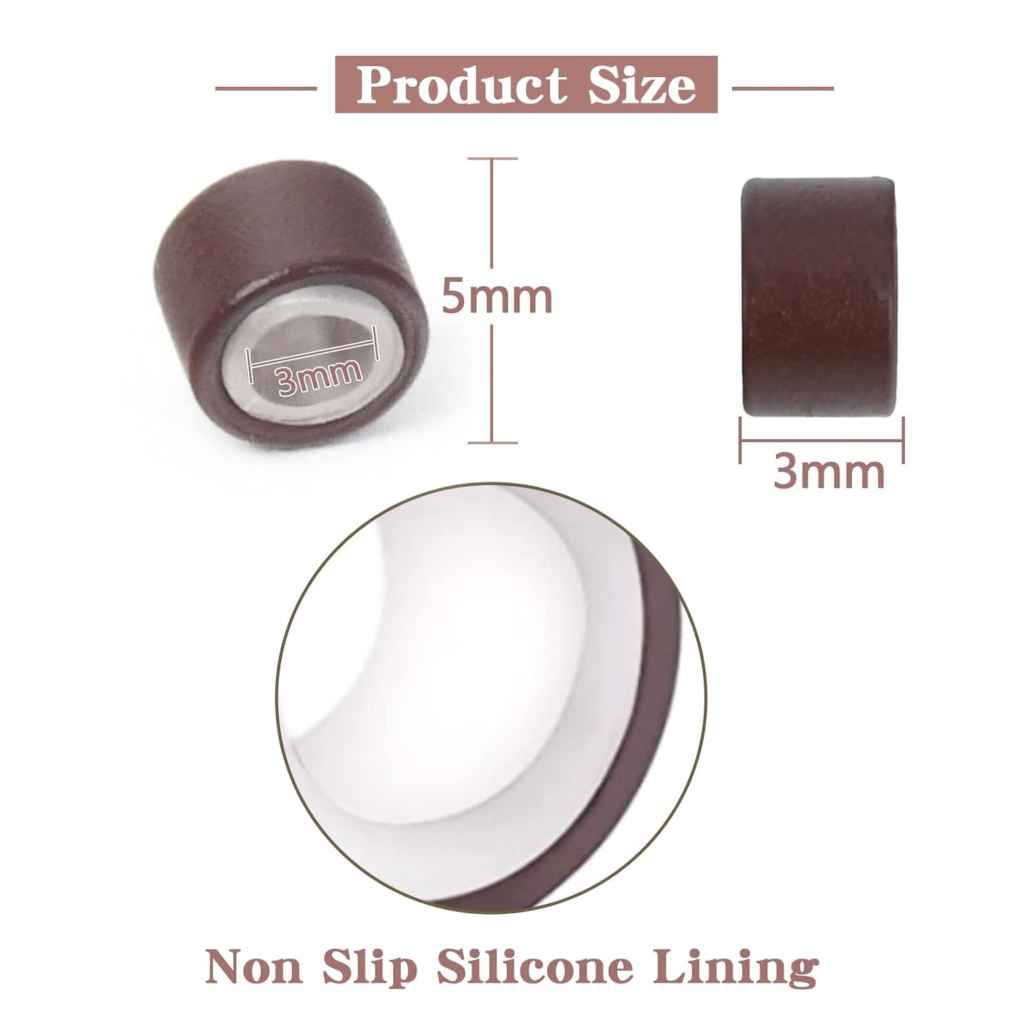 100Pcs 5Mm Silicone Lined Micro Ring Beads for Hair Extensions 5Colors Apply (10