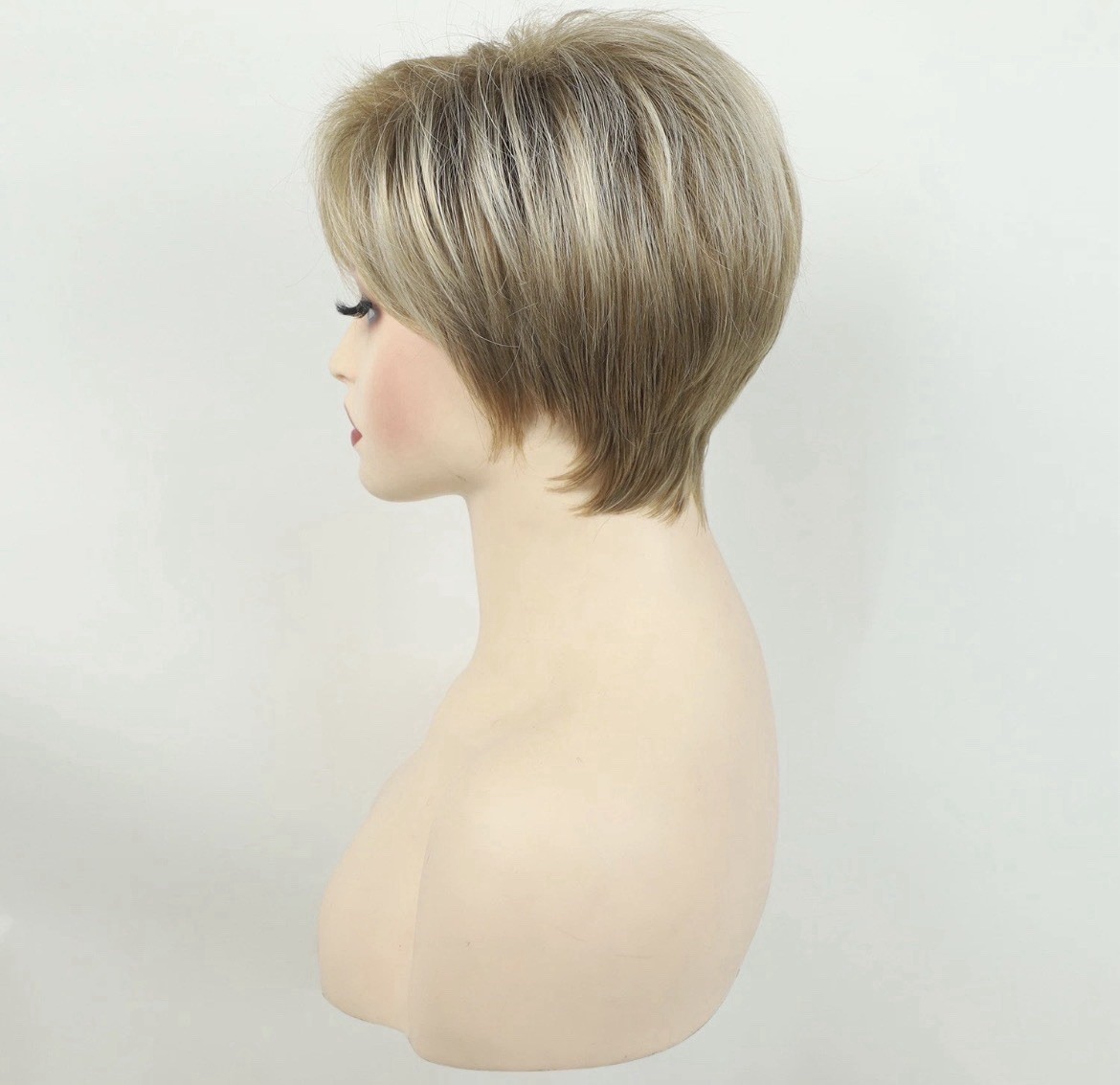 Women’s Short Layered Blonde Mix Synthetic Wig with Bangs for Daily Wear