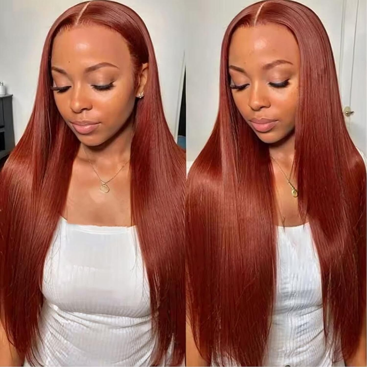 26inch Human Hair Straight Lace Front Wigs Reddish Brown 13×6 Inch Women’s Hair